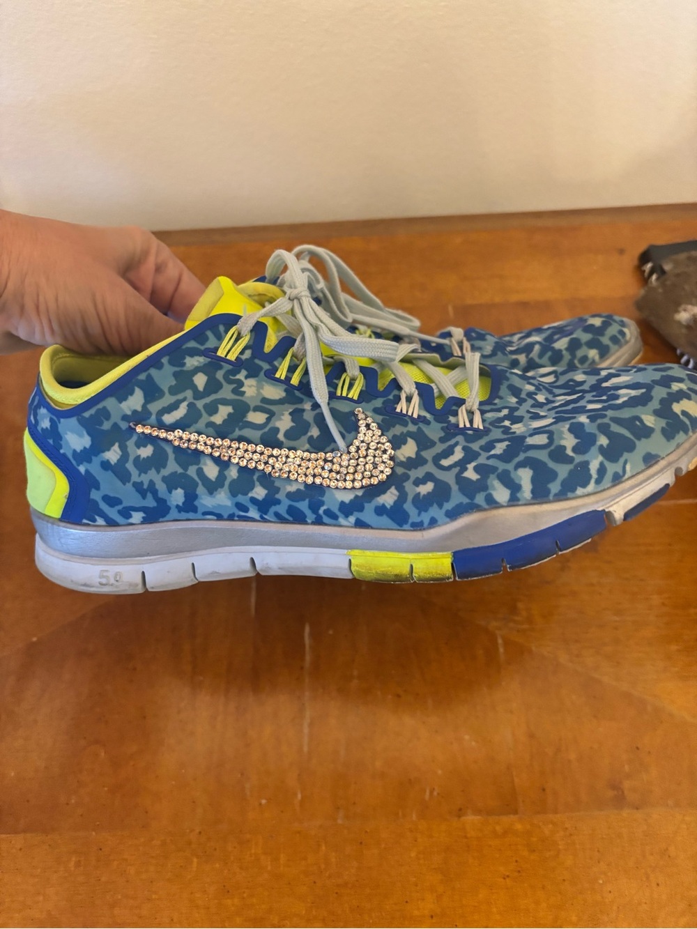Nike Blue Cheetah Print Rhinestone Swoosh Trainers